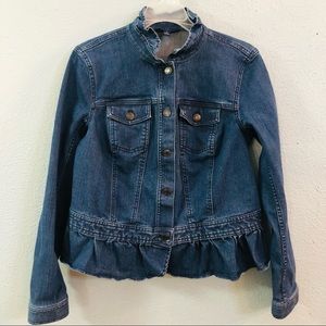 Talbots Dark Blue Denim Jean Jacket with Ruffle Hem